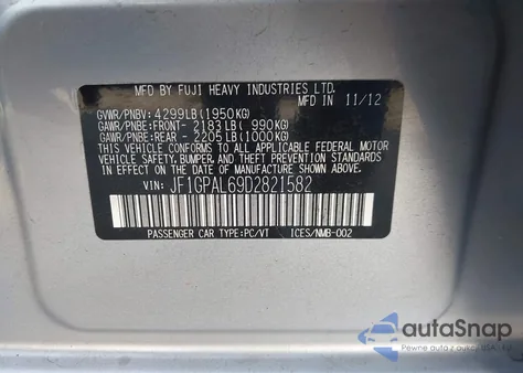 2013 Subaru Impreza 2.0I Sport Premium from USA, damaged, VIN JF1GPAL69D2821582